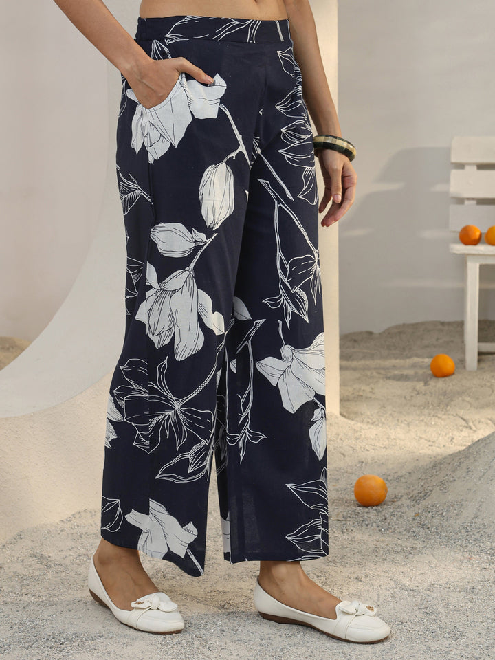 Navy Blue Floral Printed Cotton Co-Ord Set