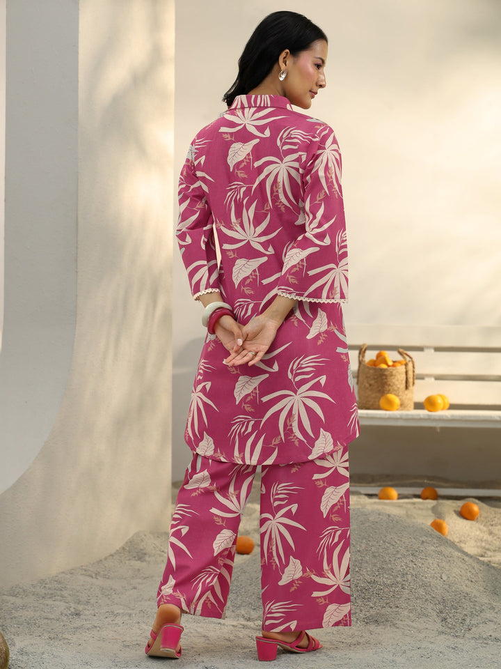 Pink Floral Printed Cotton Co-Ord Set