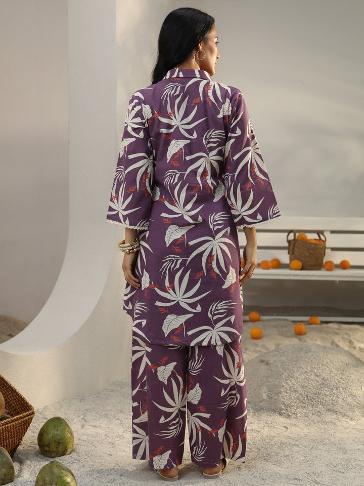 Mauve Floral Printed Cotton Co-Ord Set