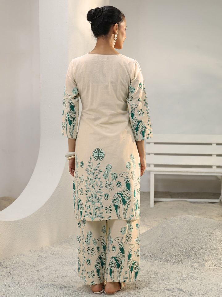 Off White Floral Printed Cotton Co-Ord Set