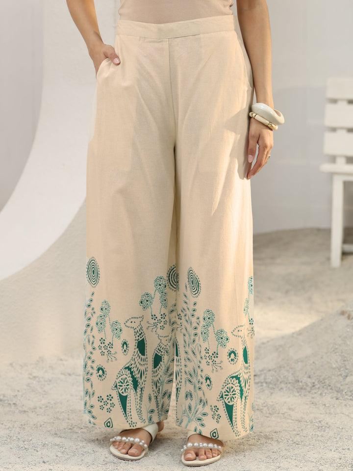 Off White Floral Printed Cotton Co-Ord Set