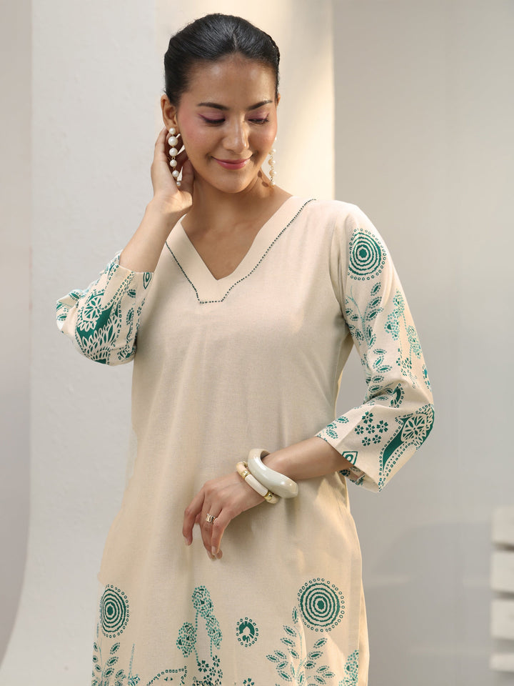 Off White Floral Printed Cotton Co-Ord Set