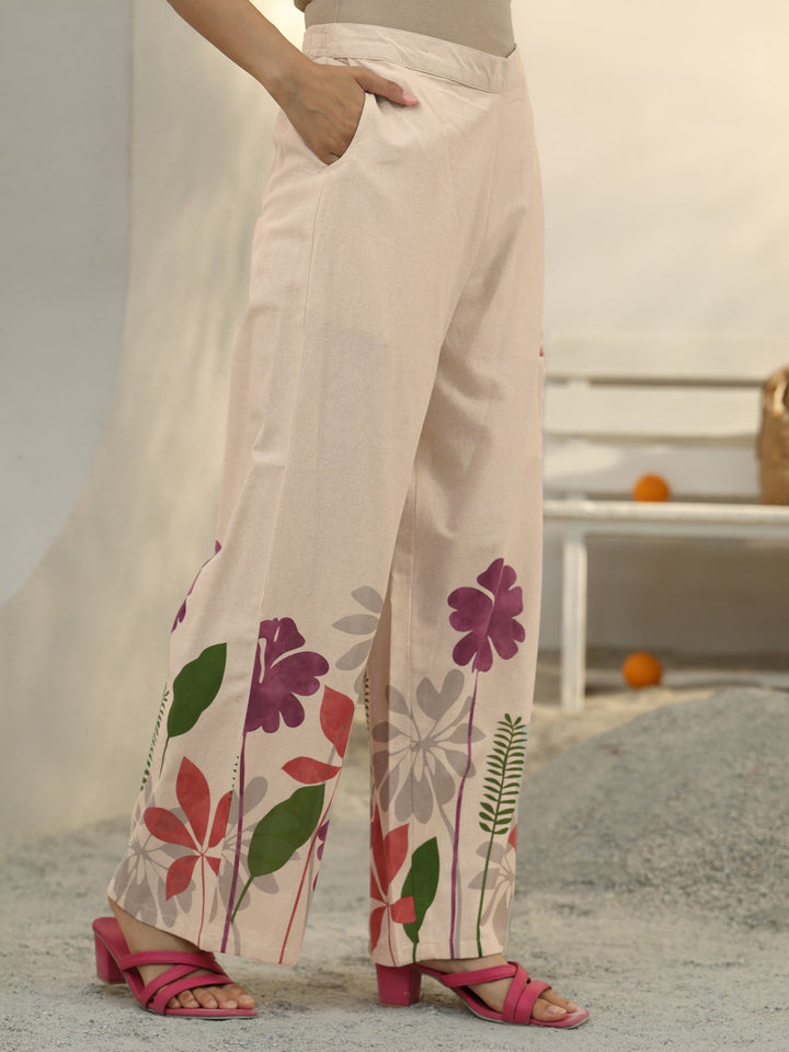 Off White Floral Printed Cotton Co-Ord Set