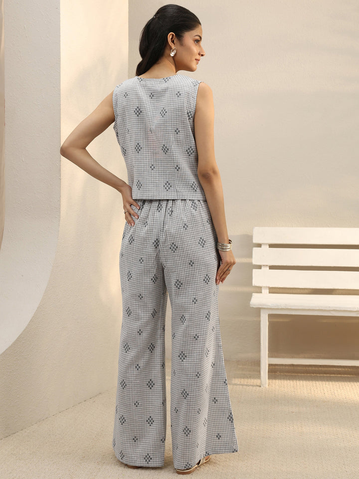 Grey Checked Woven Design Cotton Co-Ord Set