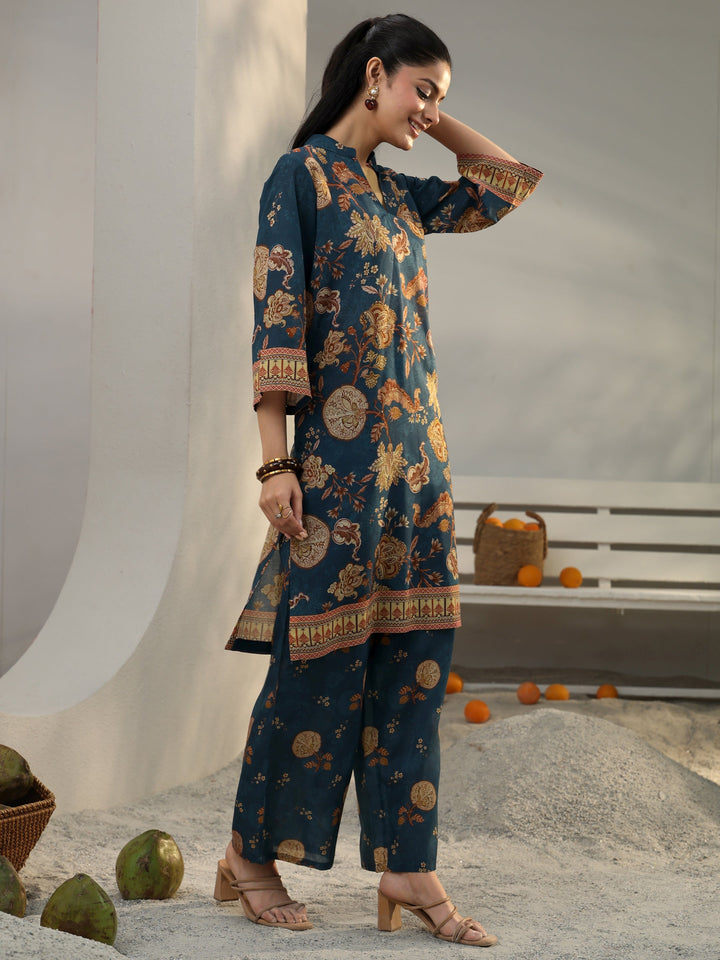 Blue Ethnic Printed Cotton Blend Co-Ord Set