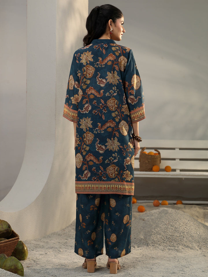 Blue Ethnic Printed Cotton Blend Co-Ord Set