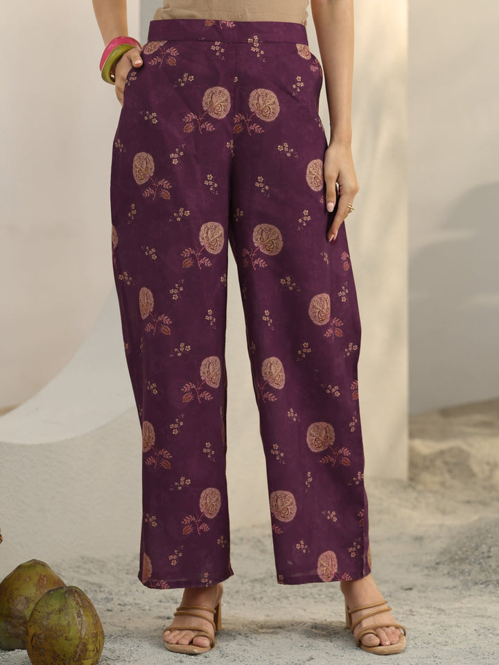 Burgundy Ethnic Printed Cotton Blend Co-Ord Set