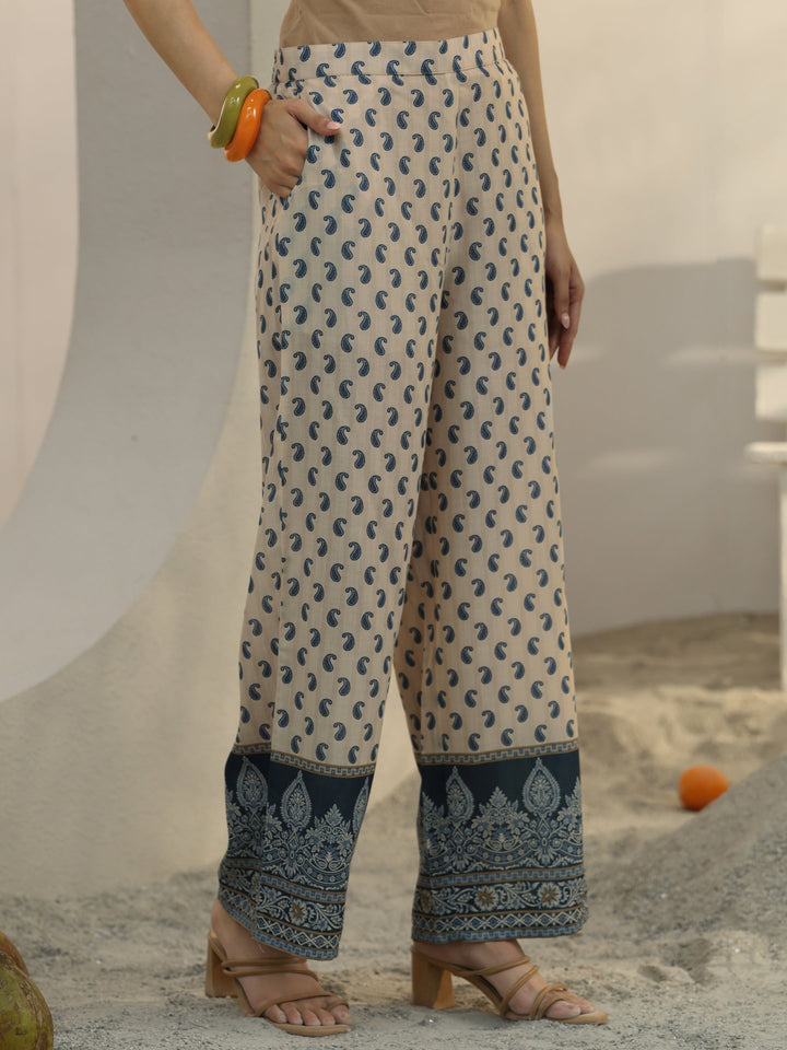 Off White Ethnic Printed Cotton Blend Co-Ord Set
