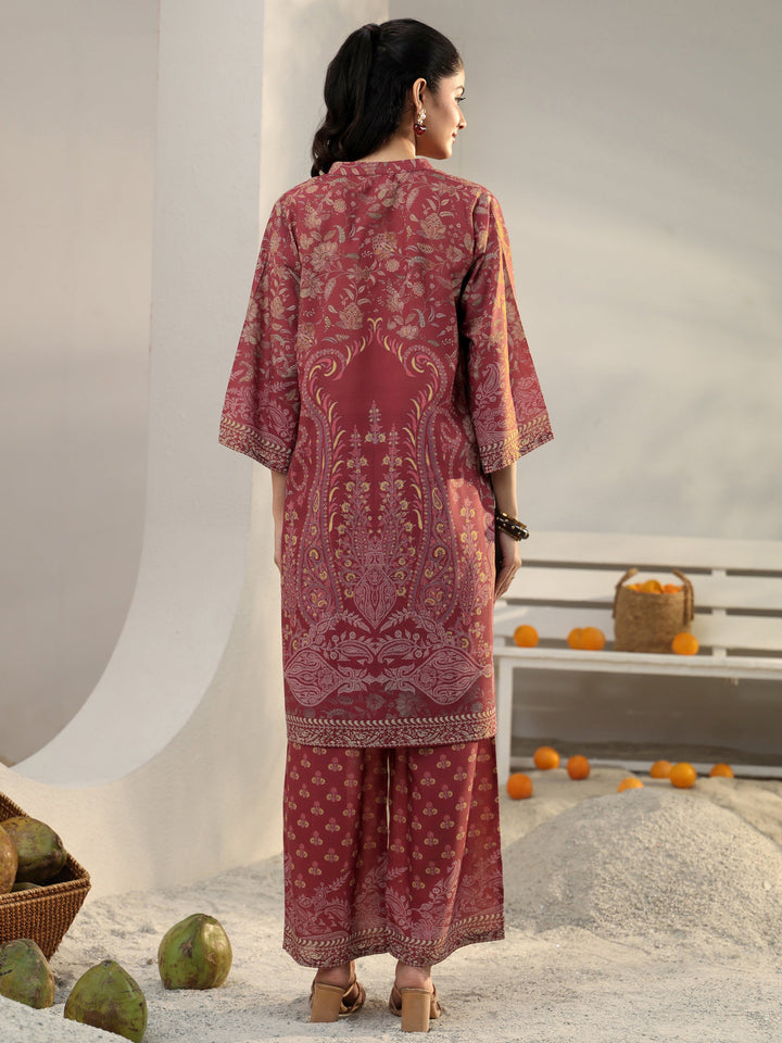 Maroon Floral Printed Cotton Blend Co-Ord Set