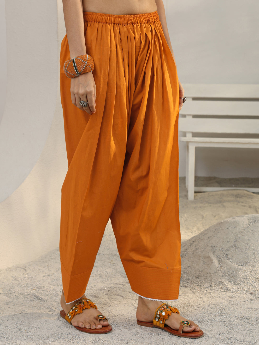 Orange Floral Embroidered Cotton Straight Kurta Set