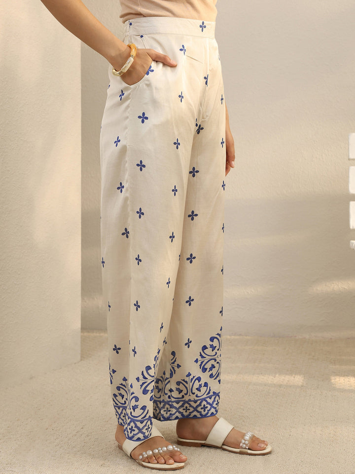 Off White Ethnic Printed Viscose Straight Kurta Set