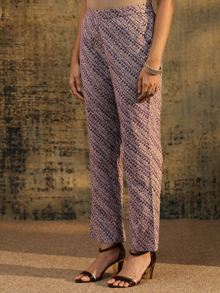 Libas Plum Purple Floral Printed Cotton Straight Suit Set