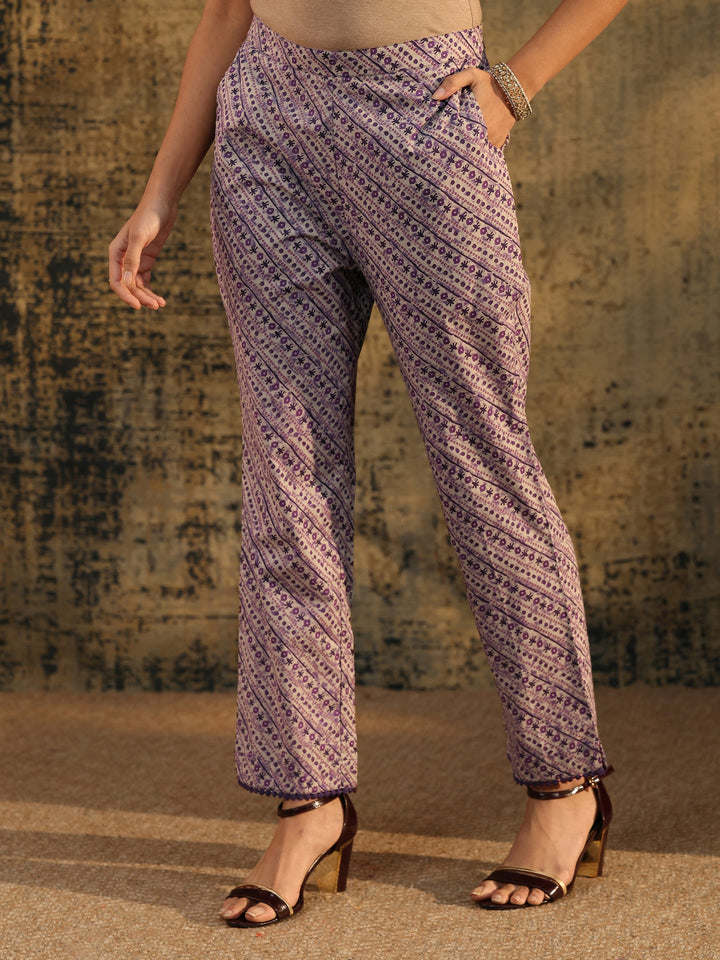 Libas Plum Purple Floral Printed Cotton Straight Suit Set