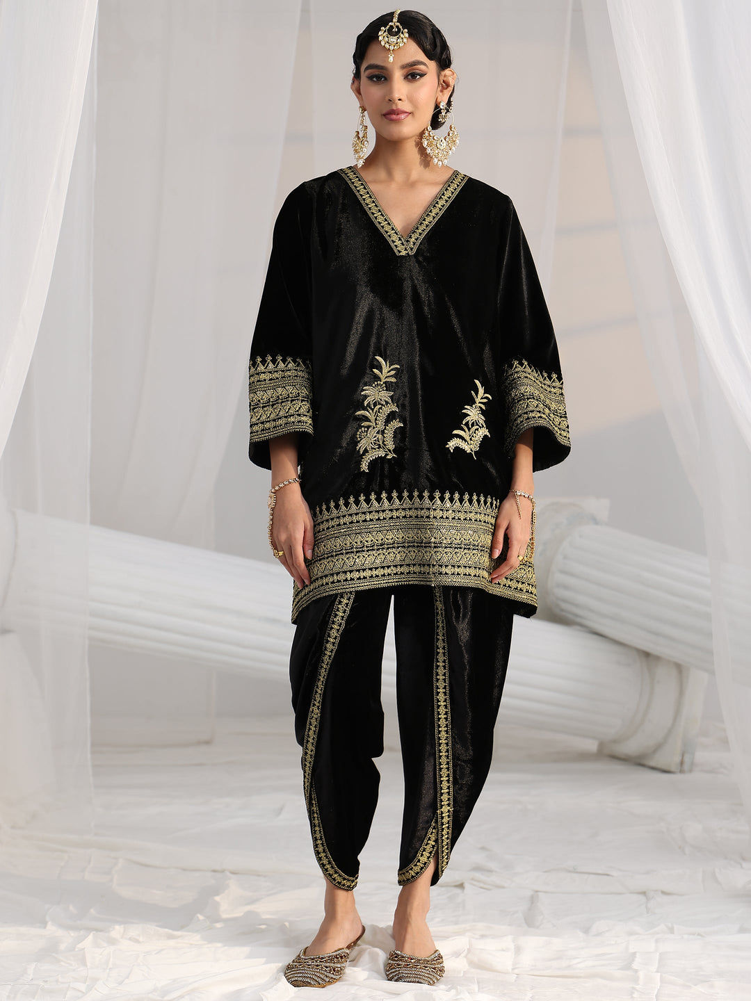 Libas Black Embroidered Velvet Co-Ord Set