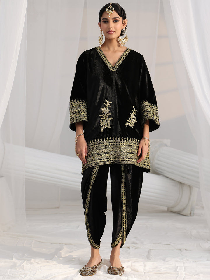 Libas Black Embroidered Velvet Co-Ord Set