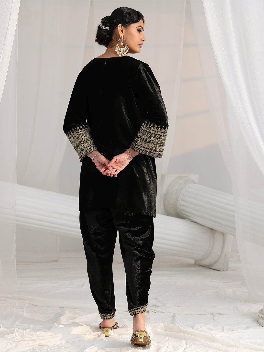Libas Black Embroidered Velvet Co-Ord Set