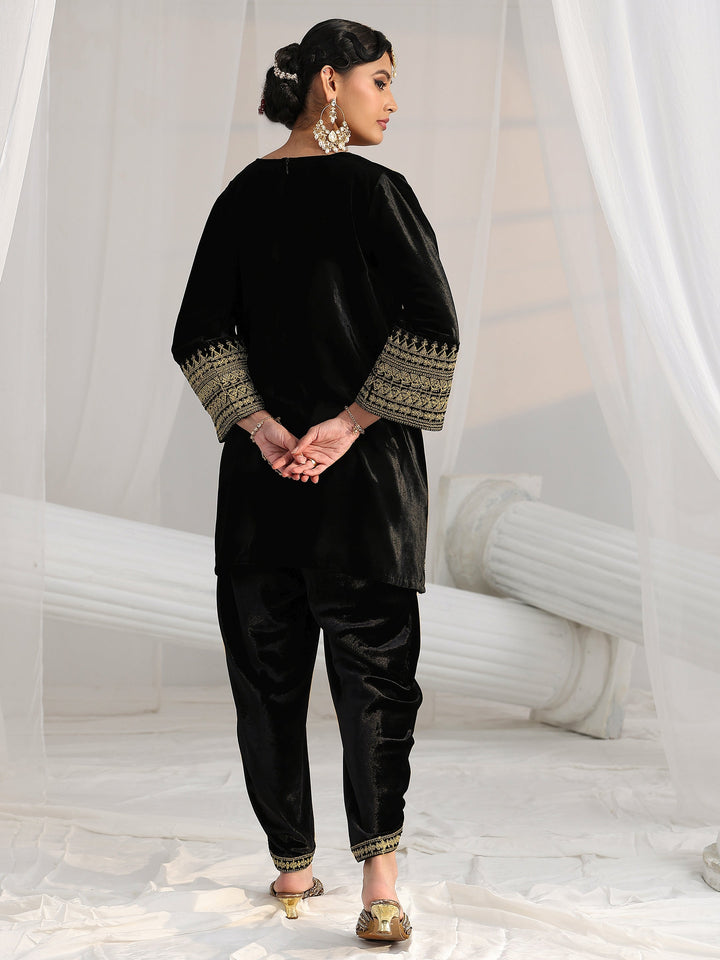 Libas Black Embroidered Velvet Co-Ord Set