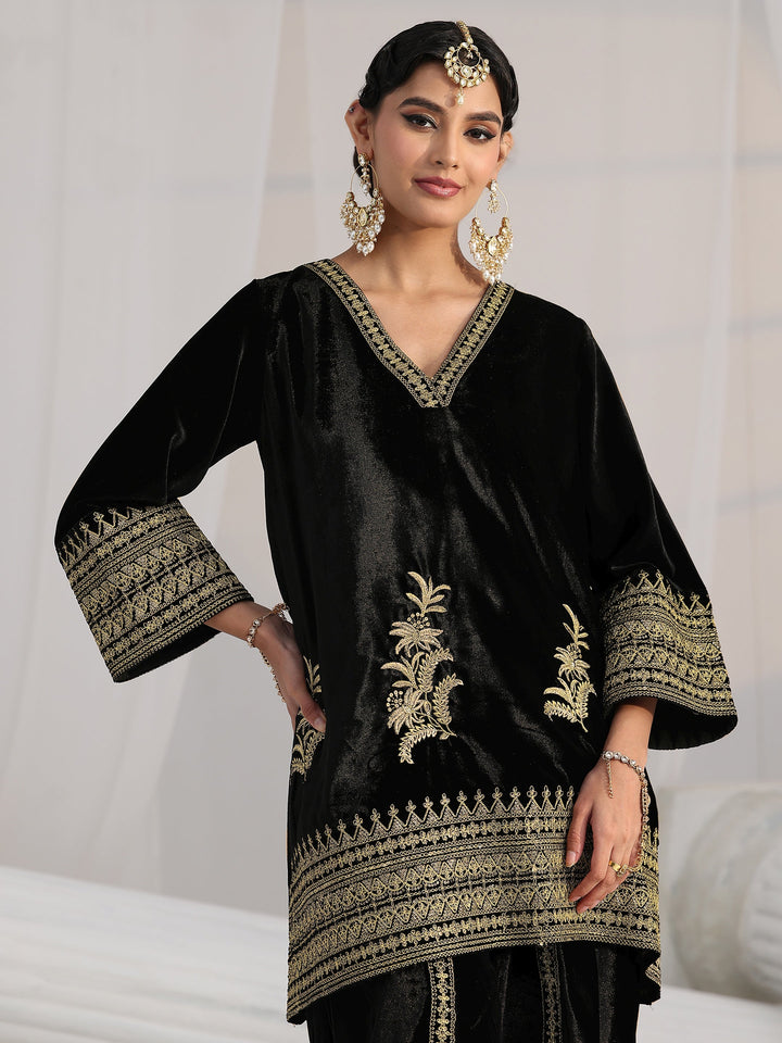 Libas Black Embroidered Velvet Co-Ord Set