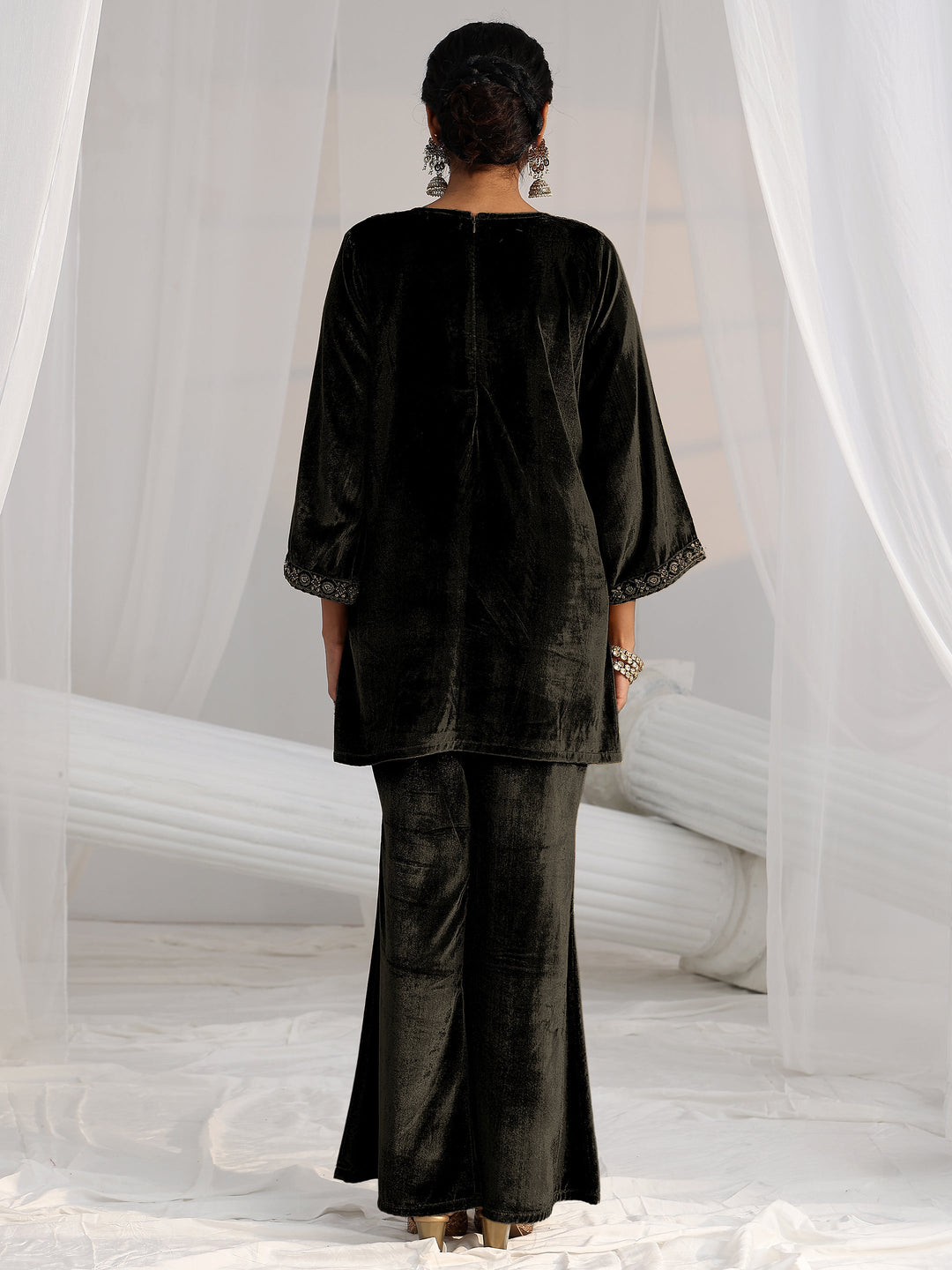 Libas Black Embellished Velvet Co-Ord Set