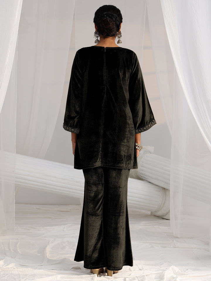 Libas Black Embellished Velvet Co-Ord Set