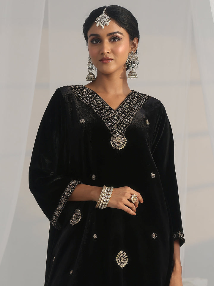 Libas Black Embellished Velvet Co-Ord Set