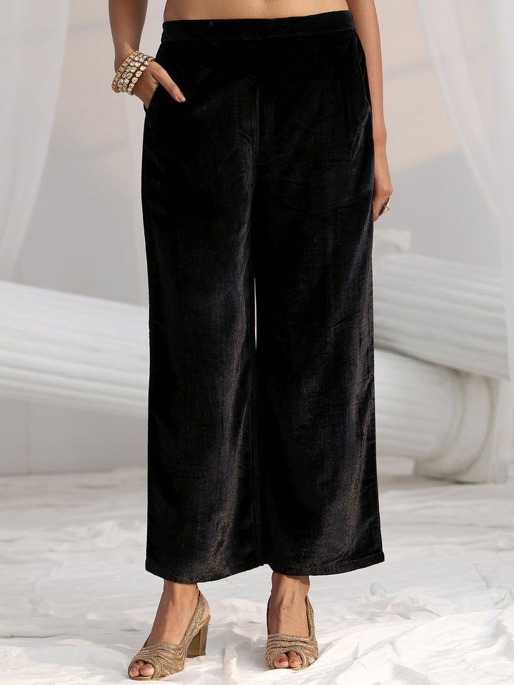 Libas Black Embellished Velvet Co-Ord Set