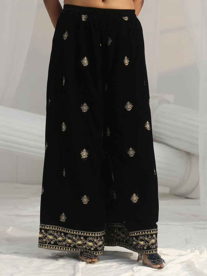 Libas Black Yoke Embroidered Design Velvet Co-Ord Set