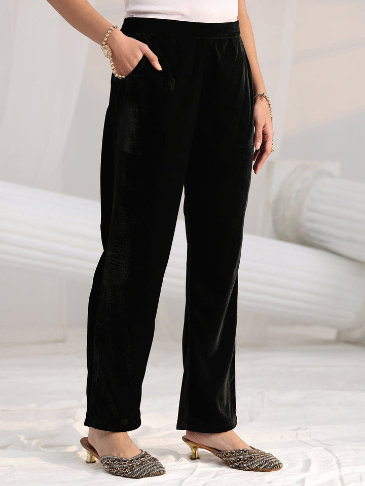 Libas Black Yoke Design Velvet Straight Kurta Set