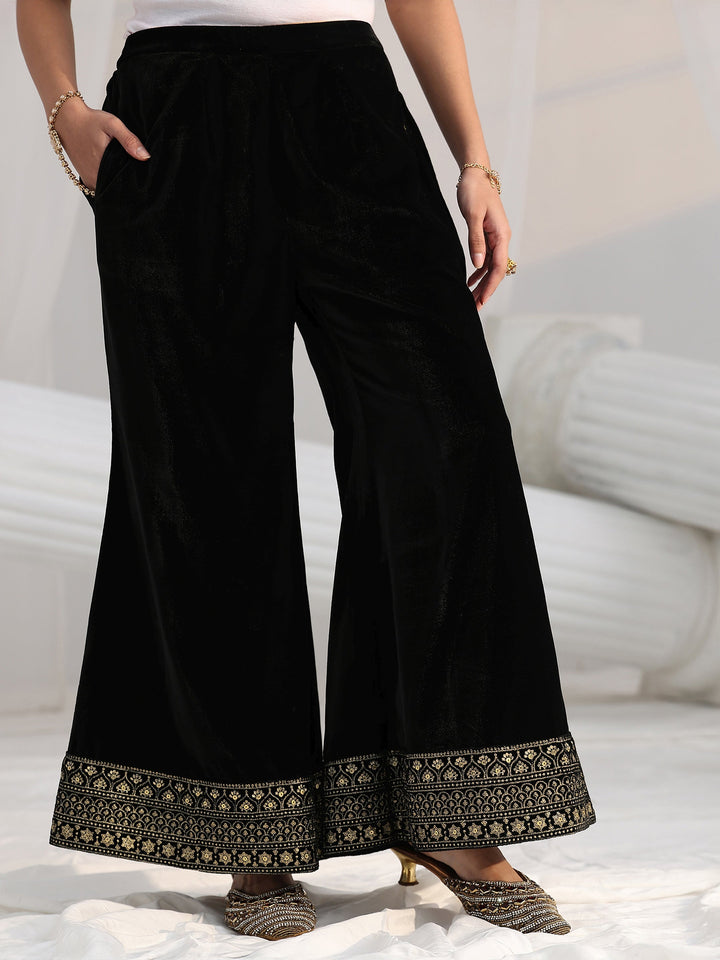 Libas Black Embellished Velvet Straight Suit Set