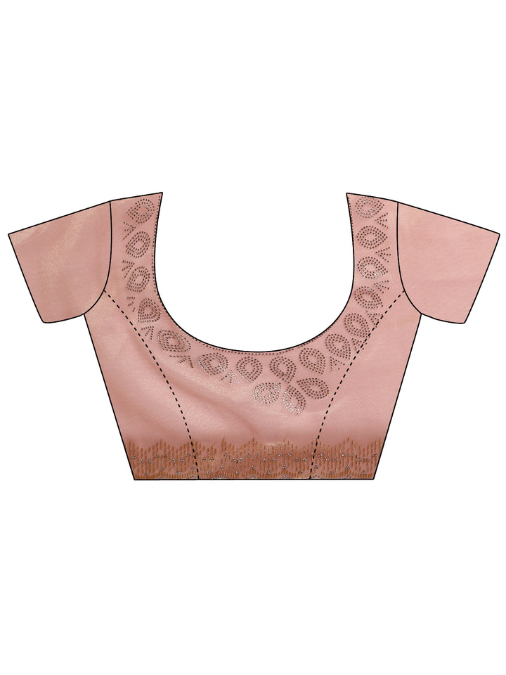 Peach Embellished Nylon Saree With Unstitched Blouse Piece