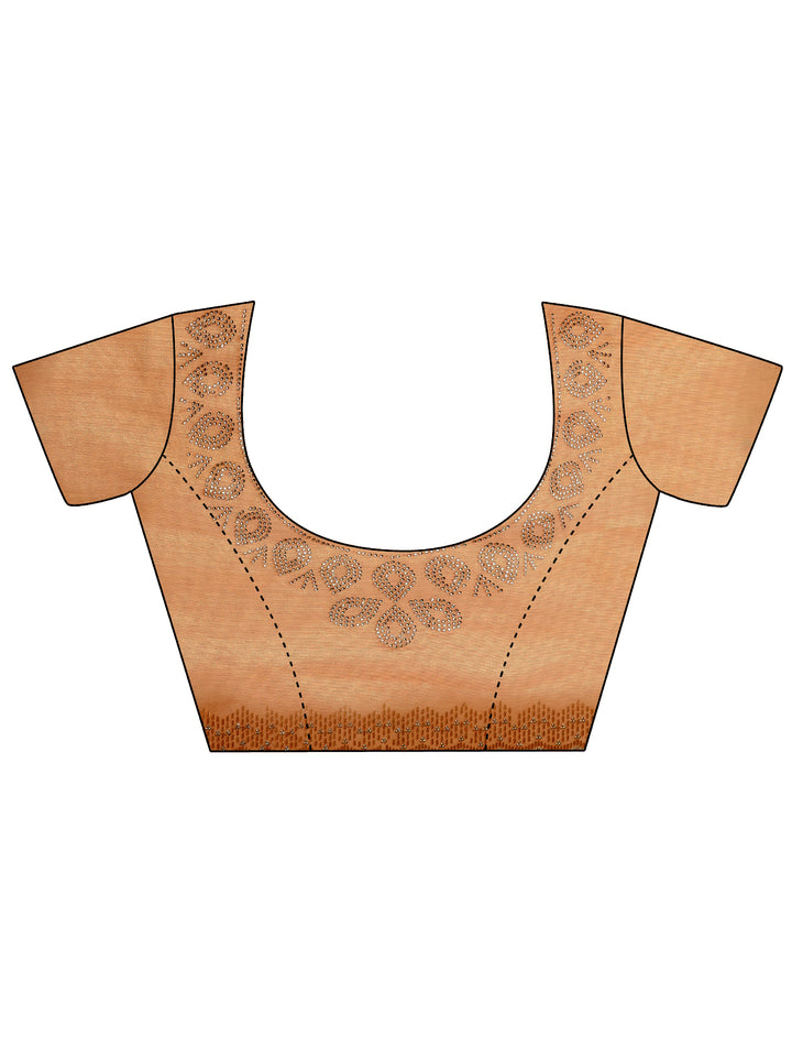 Rust Embellished Nylon Saree With Unstitched Blouse Piece