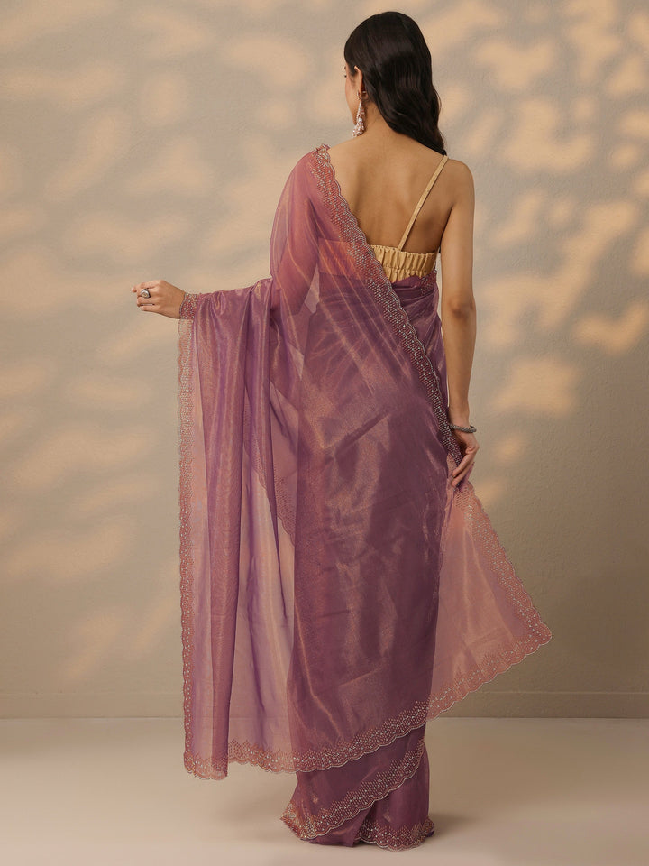 Mauve Embellished Nylon Saree With Unstitched Blouse Piece