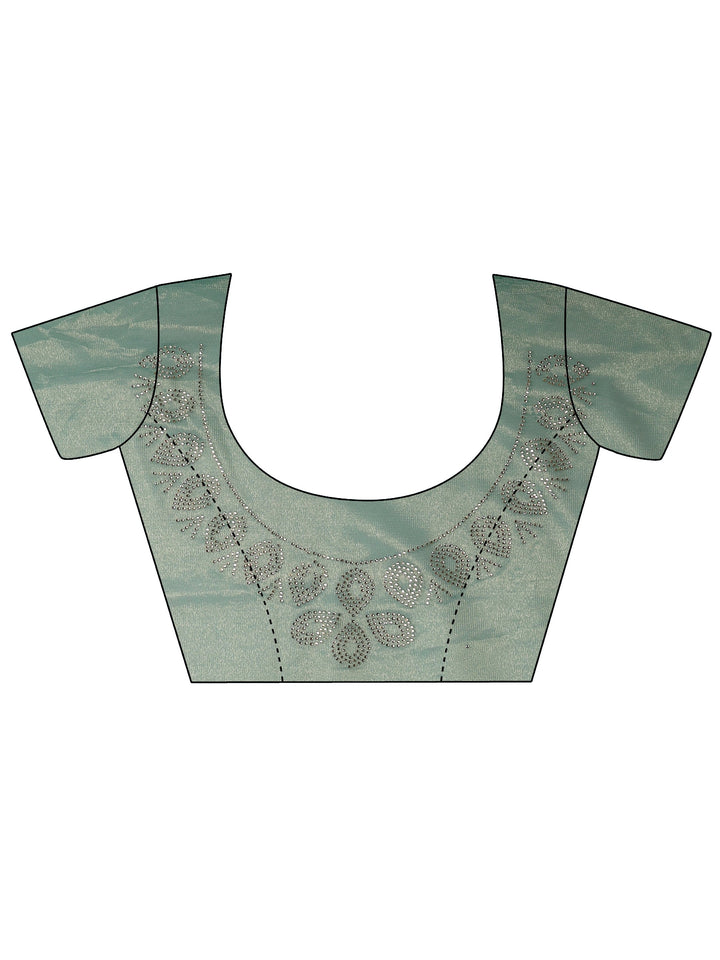 Green Embellished Nylon Saree With Unstitched Blouse Piece