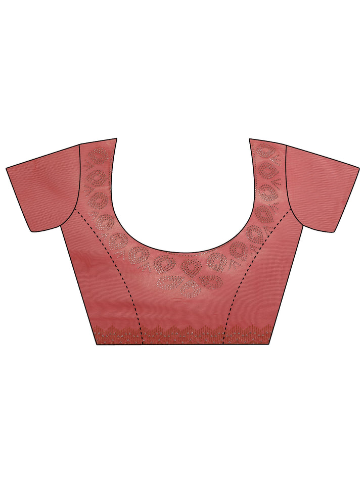 Pink Embellished Nylon Saree With Unstitched Blouse Piece