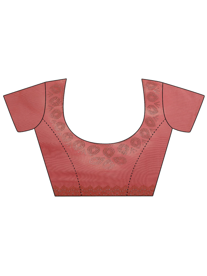 Pink Embellished Nylon Saree With Unstitched Blouse Piece