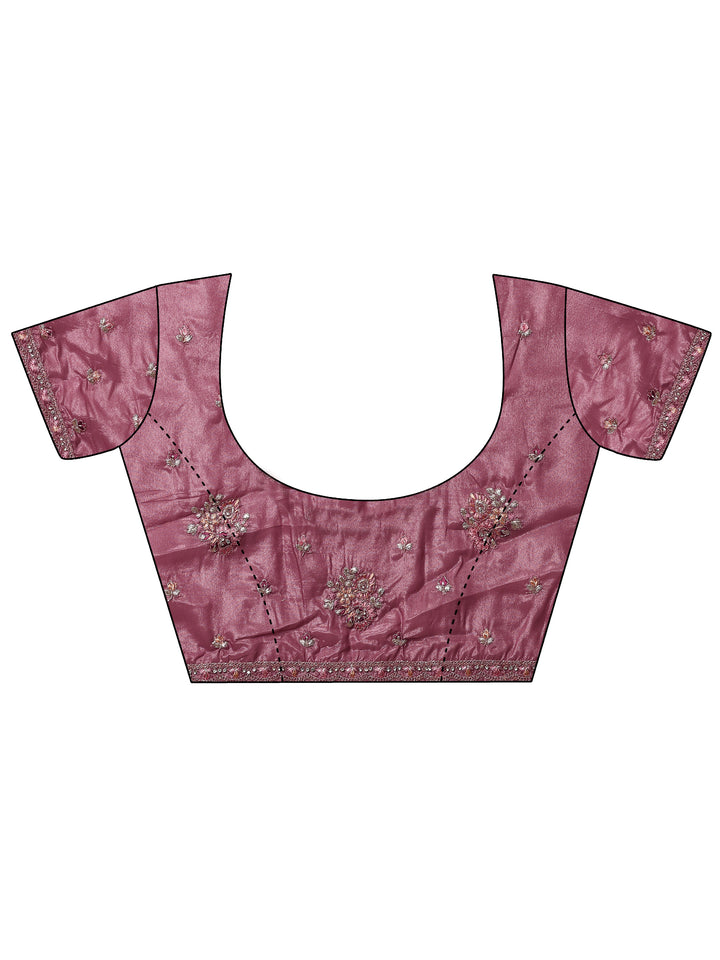 Pink Embroidered Crepe Saree With Unstitched Blouse Piece