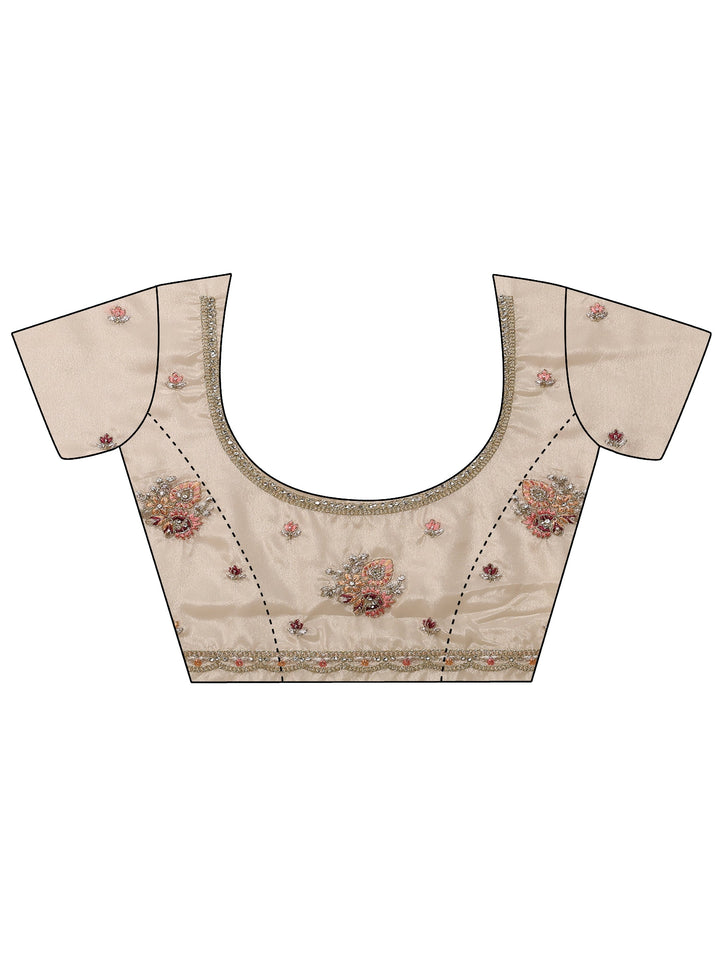 Cream Embroidered Crepe Saree With Unstitched Blouse Piece