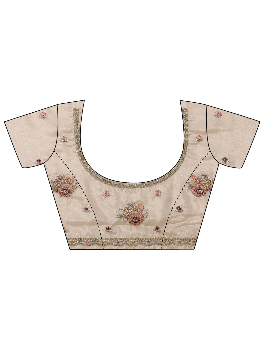 Cream Embroidered Crepe Saree With Unstitched Blouse Piece