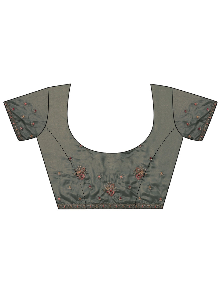 Green Embroidered Crepe Saree With Unstitched Blouse Piece