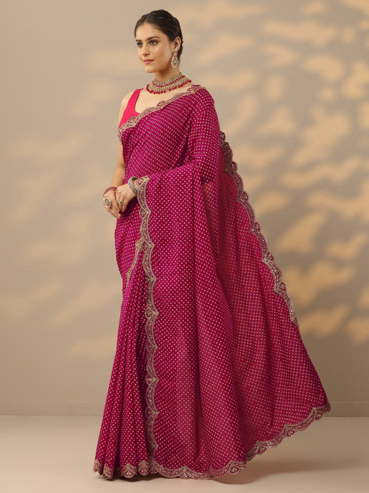 Pink Bandhani  Printed Silk Blend Saree With Unstitched Blouse Piece