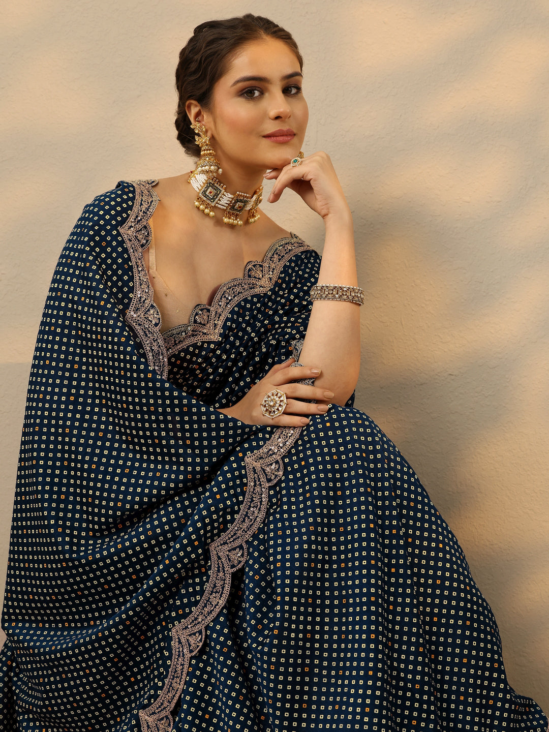 Blue Printed Silk Blend Saree With Unstitched Blouse Piece