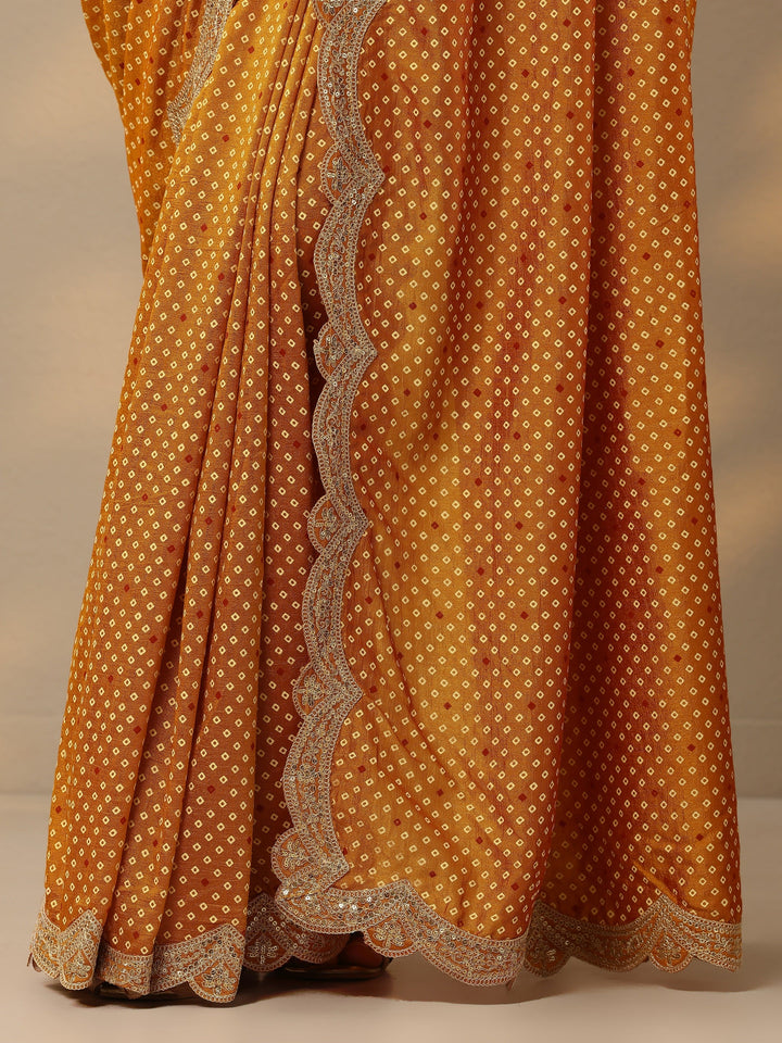 Mustard Bandhani  Printed Silk Blend Saree With Unstitched Blouse Piece