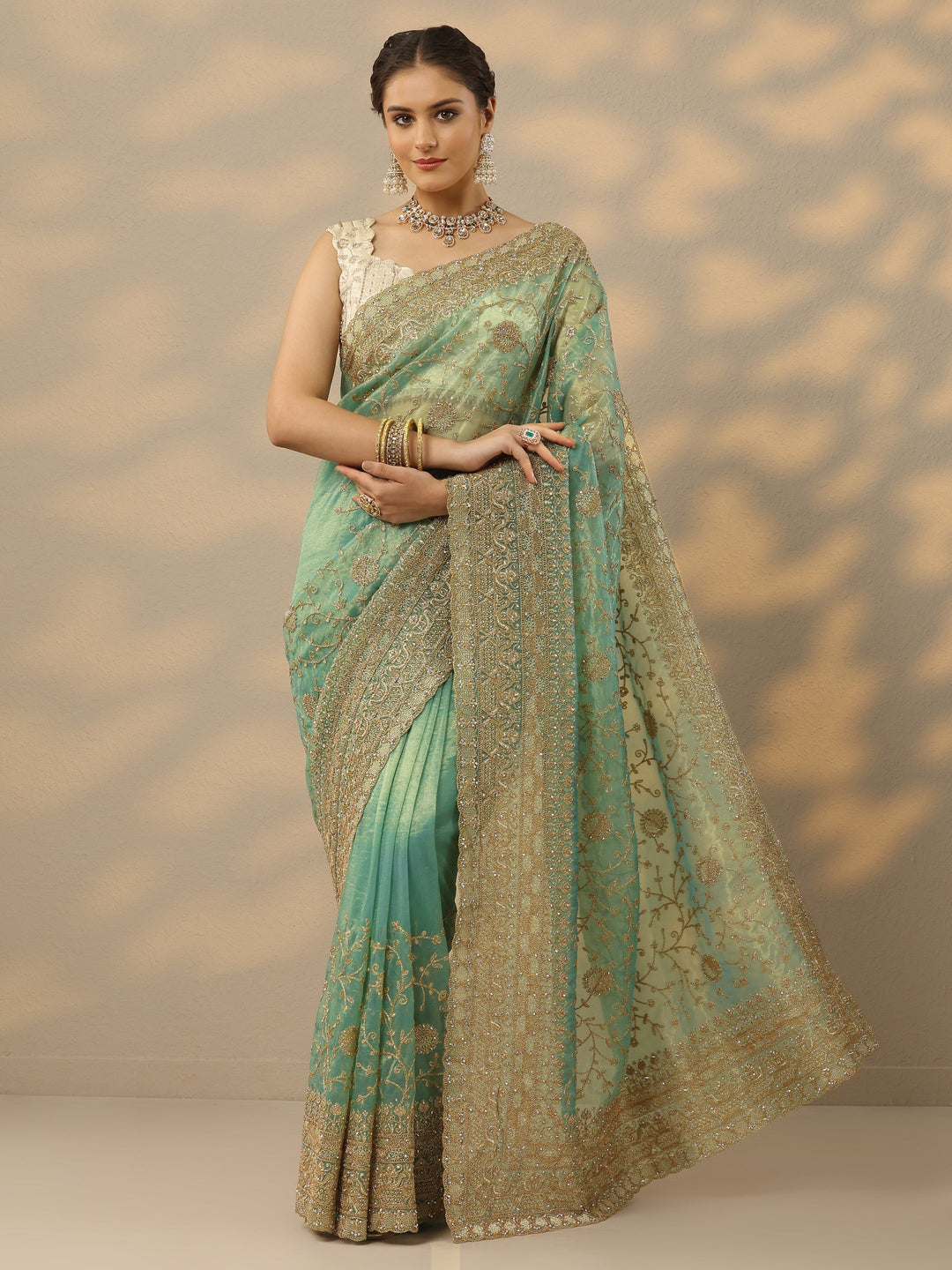 Blue Embroidered Banarasi Nylon Saree With Unstitched Blouse Piece