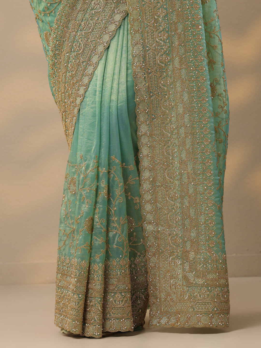 Blue Embroidered Banarasi Nylon Saree With Unstitched Blouse Piece