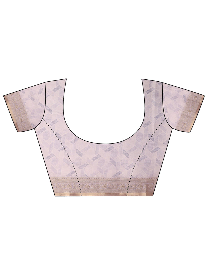 Lavender Printed Silk blend Saree With Unstitched Blouse Piece