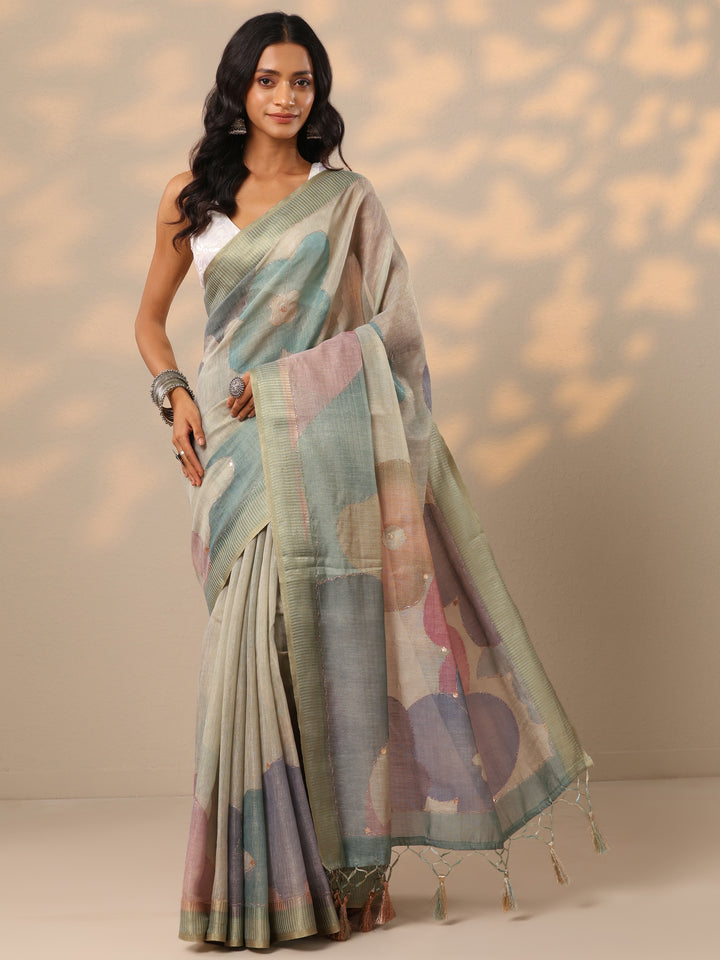 Blue Woven Design Silk Blend Saree With Unstitched Blouse Piece