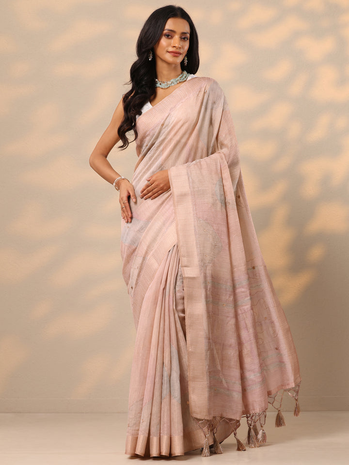 Pink Woven Design Silk blend Saree With Unstitched Blouse Piece