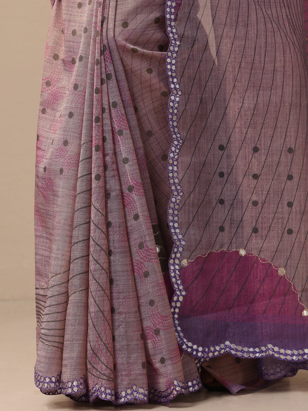 Lavender Printed Silk blend Saree With Unstitched Blouse Piece