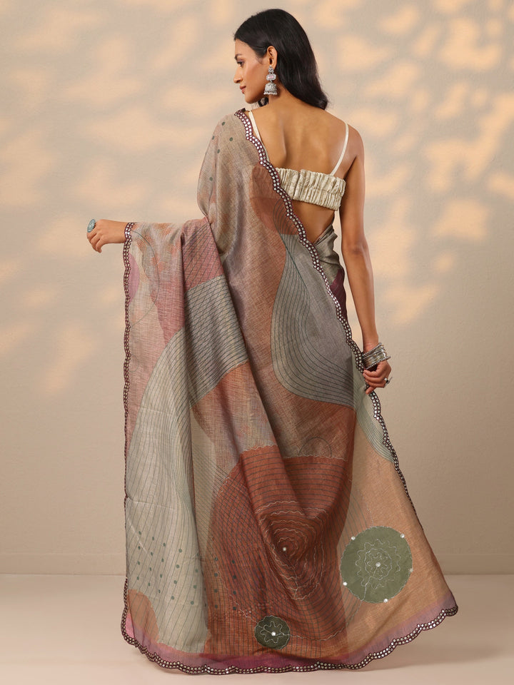 Multi Printed Silk blend Saree With Unstitched Blouse Piece