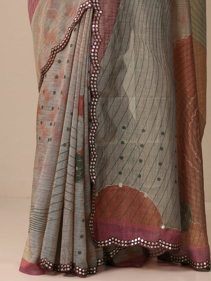 Multi Printed Silk blend Saree With Unstitched Blouse Piece